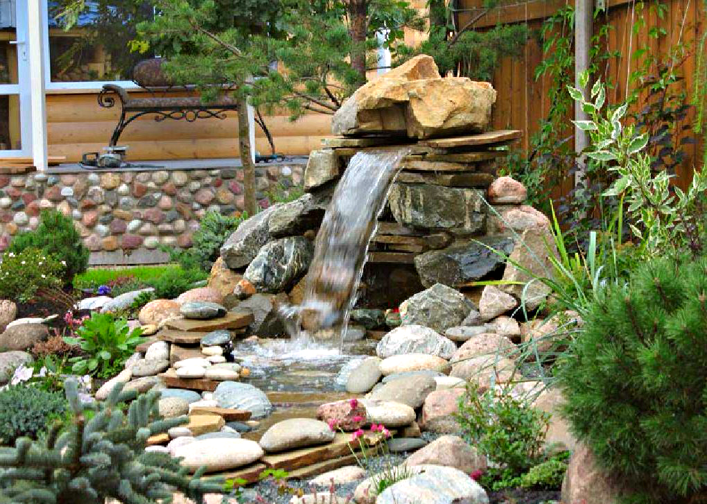 Садовый водопад из камня своими руками фото